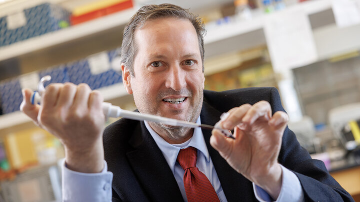 Eric Weaver, professor of biological sciences and director of the Nebraska Center for Virology, poses for a photo in his lab at the Morrison Life Sciences Center. Weaver has developed a vaccine approach that shows promise in protecting against highly pathogenic bird flu.