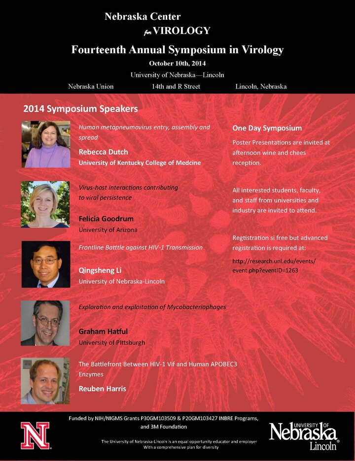 Flyer with talk titles and speaker photos for the 2014 NCV Symposium